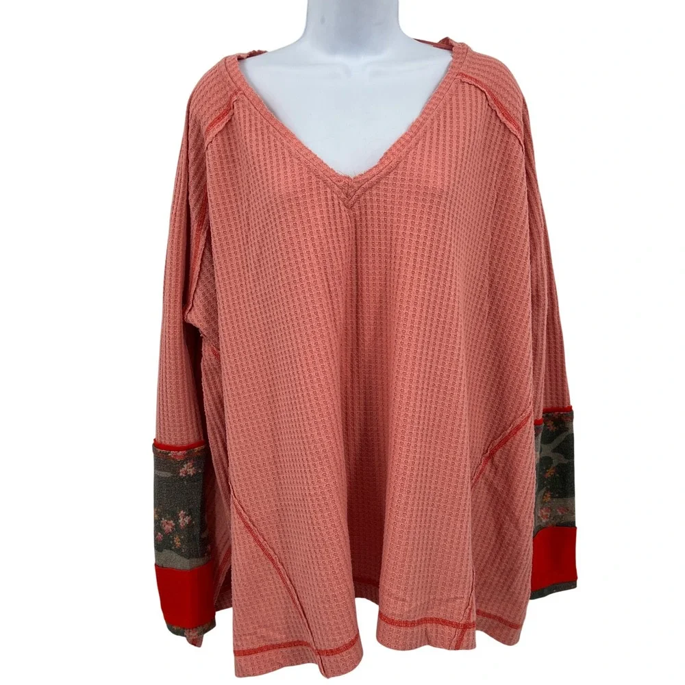 Free People We The‎ Free Lovin' Leopard Oversize Thermal V Neck Size M